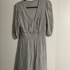 Gray Ruched Tiered Midi Dress